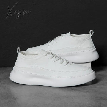 Xajzpa - Men’s Casual Shoes Leather Handmade Loafers Brand Men Flat Moccasins White Sneakers